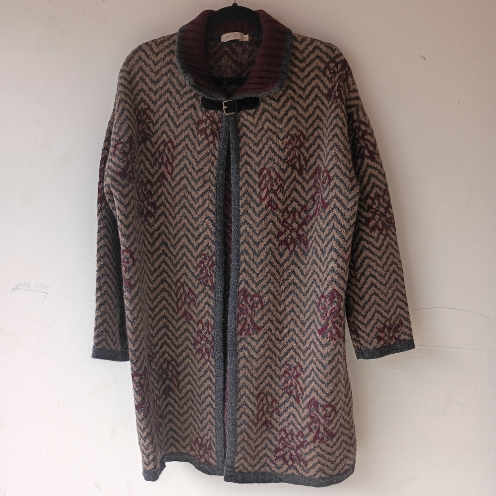 A.ida Made in Italy Wool Blend‎ Chevron Knit Coat Cardigan Jacket Size Large